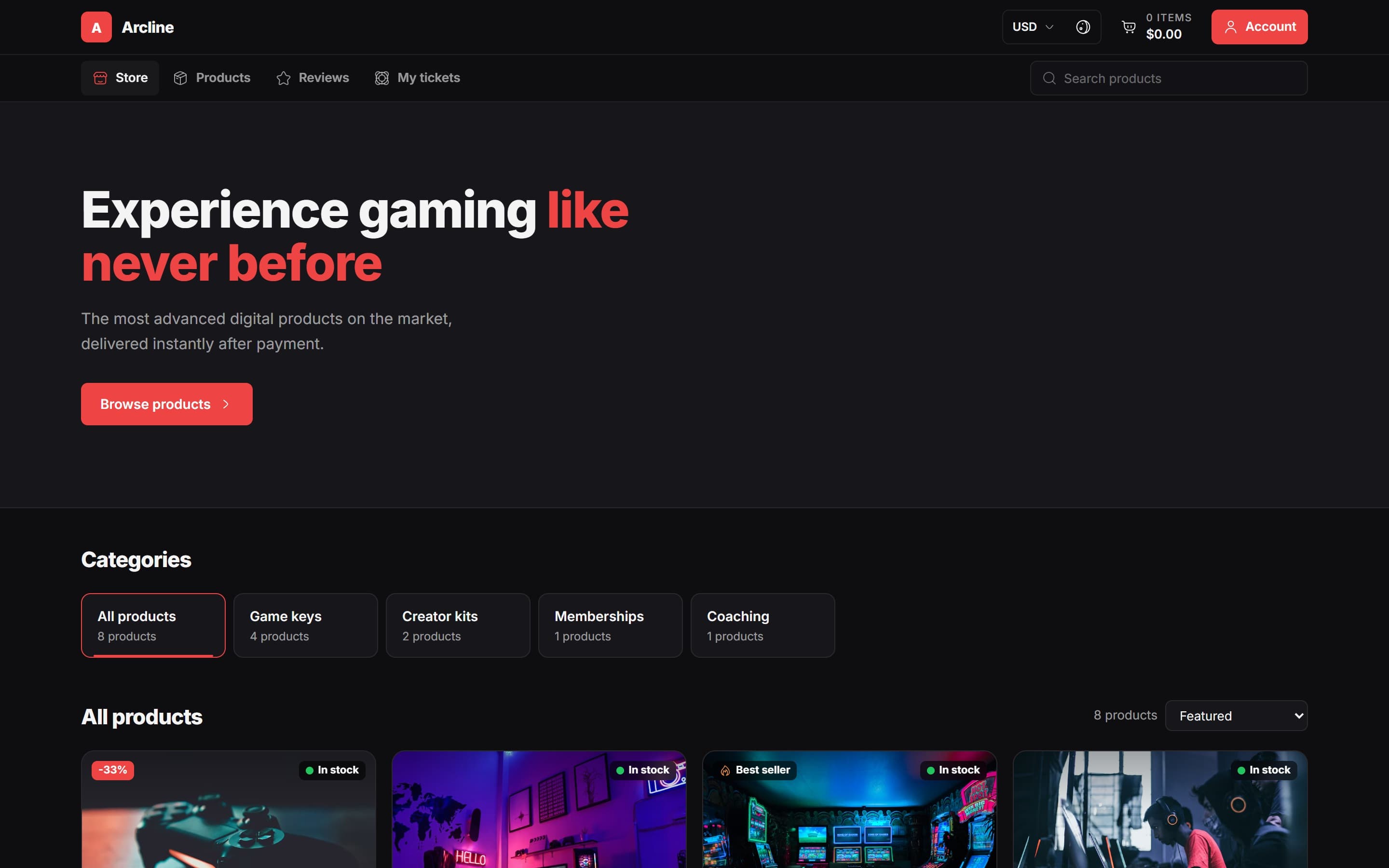 Arsenal theme storefront