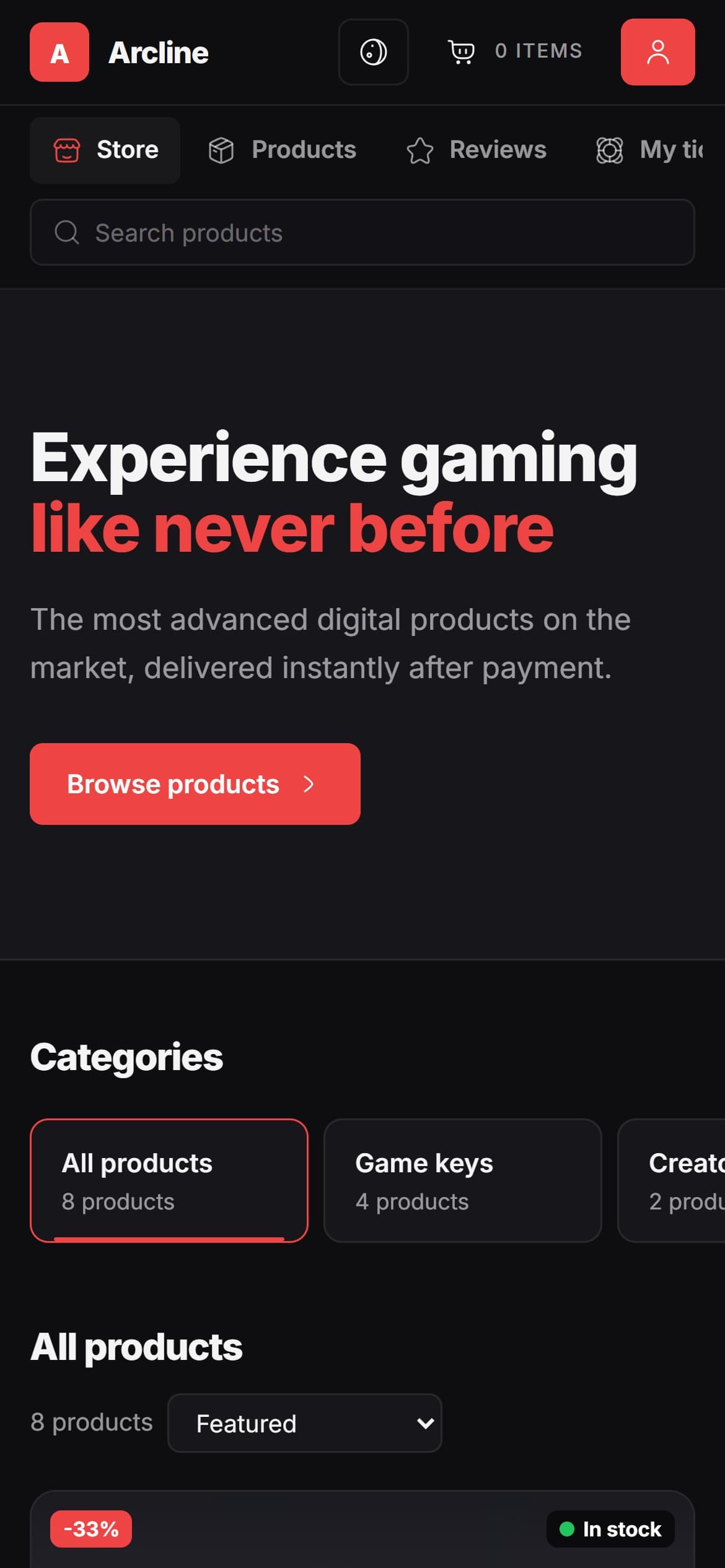 Arsenal store theme, home page