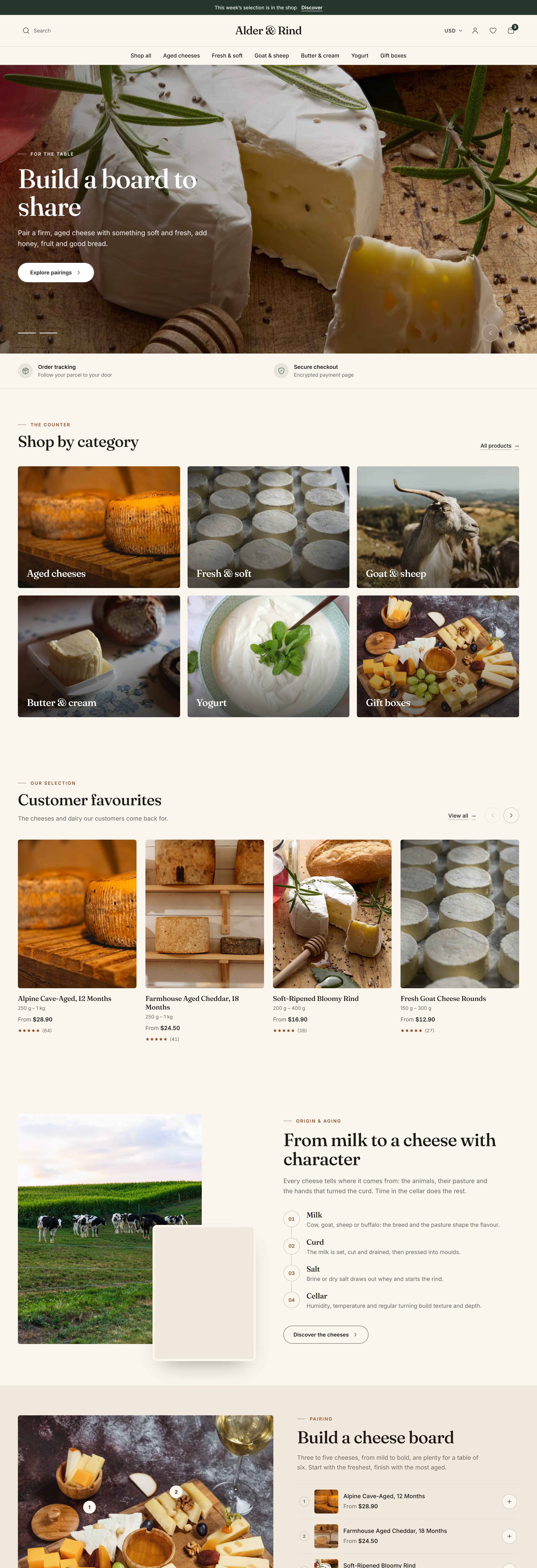 Creamery home page on desktop