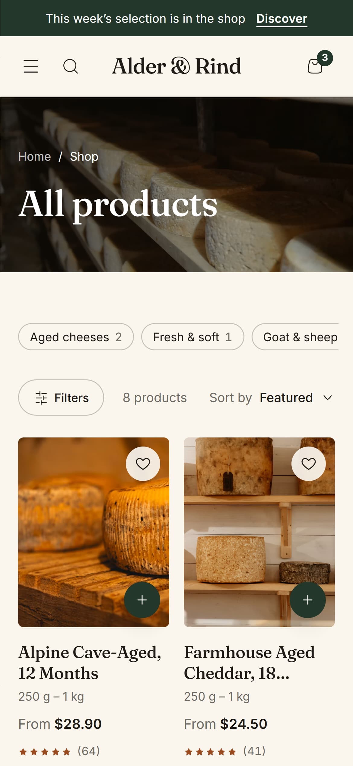 Creamery catalogue page on a phone